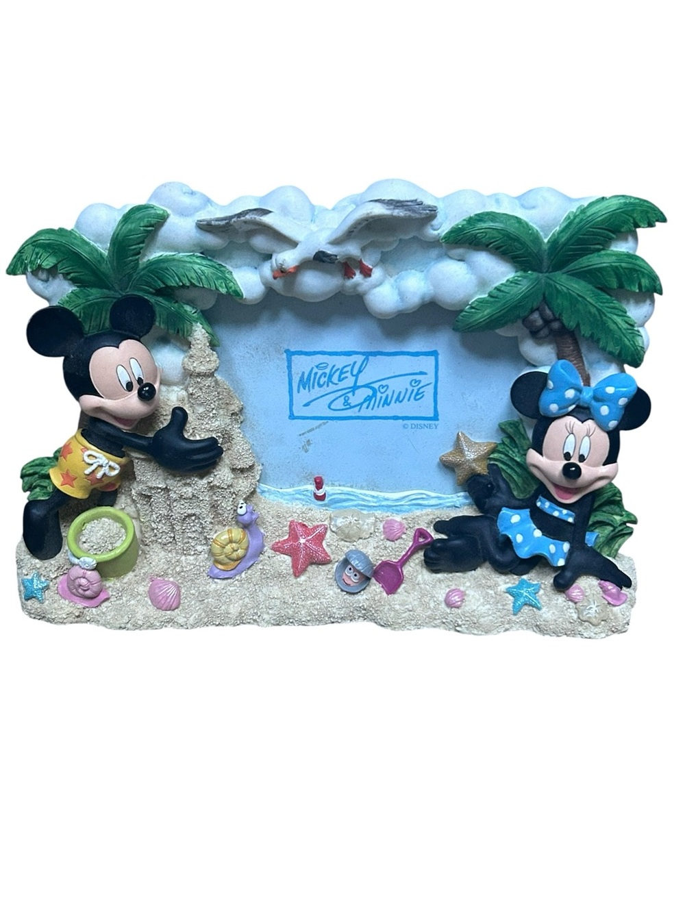NEW Vintage Disney Mickey & Minnie Picture Frame On The Beach Never Used